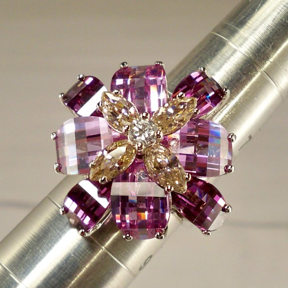 NEW Purple, Pink Cubic Zirconias Silver DESIGNER Vintage Ring